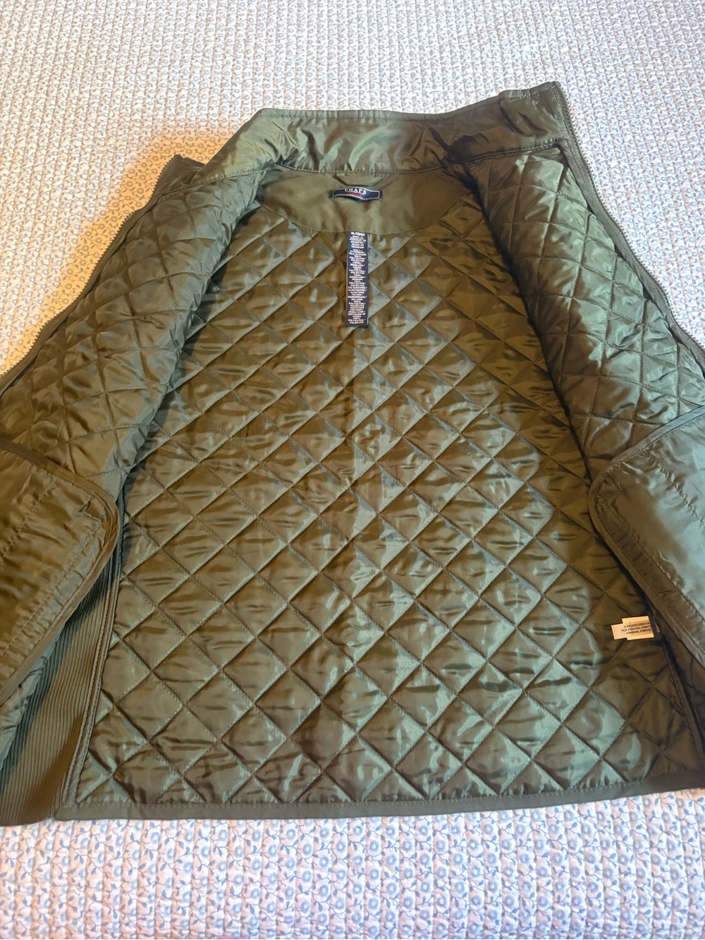 Chaps Quilted Vest Olive Green Suede Shoulder NWT - Picture 6 of 8